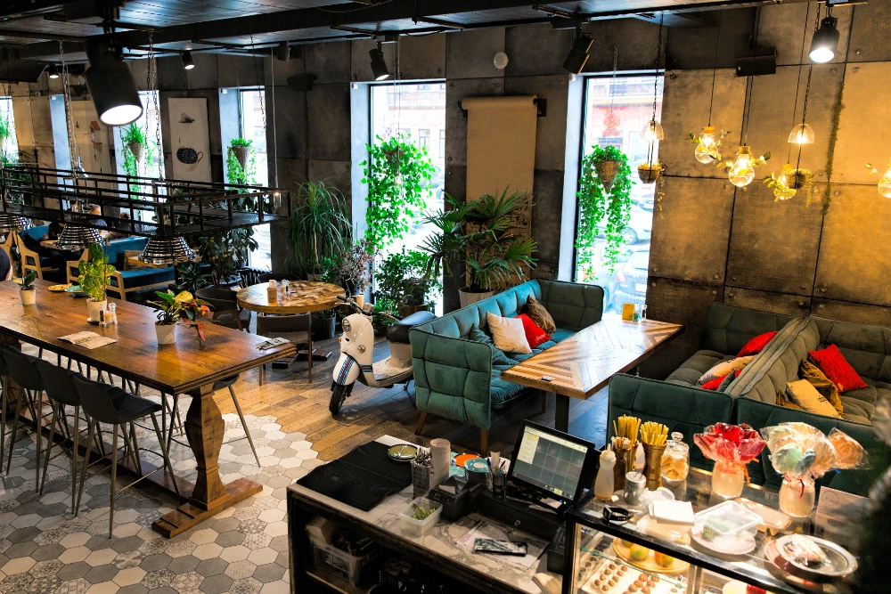 Café interior with plants